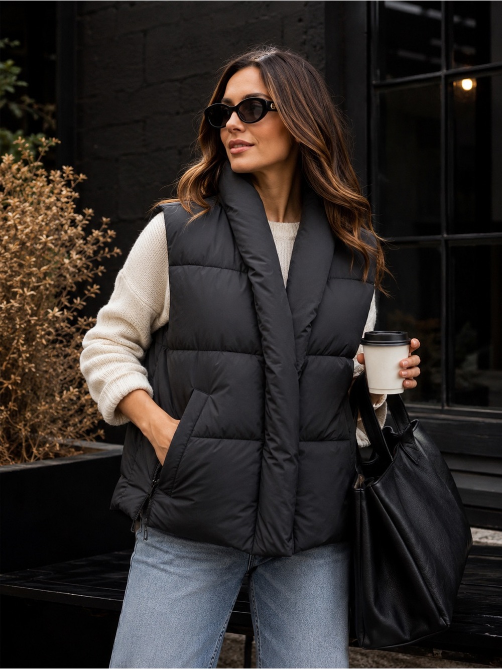Frame Denim Black Puffer Vest